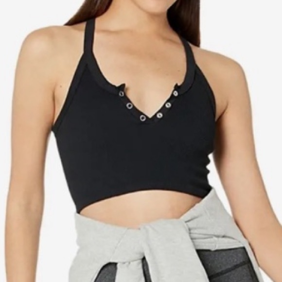 Free People Free Throw Henley Crop Top Black NWT - Picture 12 of 13